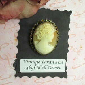 Rare LORAN SIM 14K Gold Fill Carved Cameo Brooch Pendant~ VINTAGE Designer Cameo